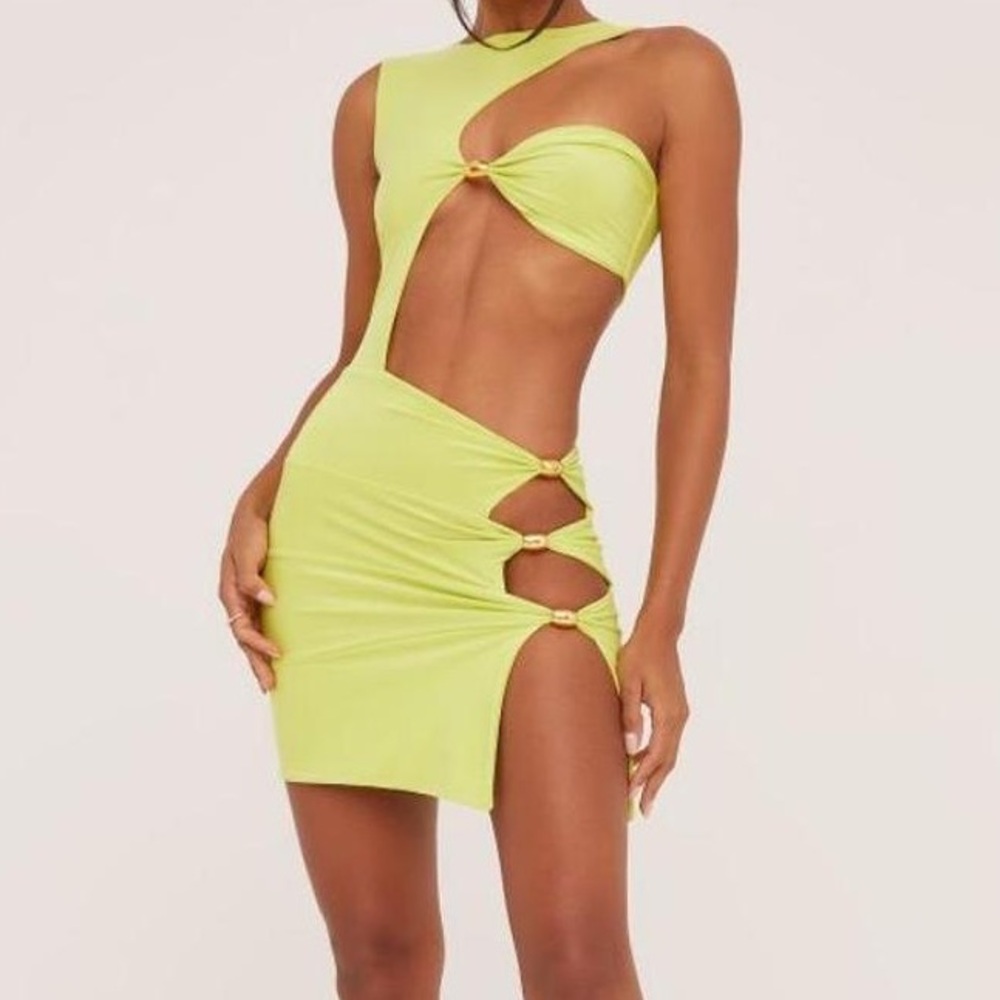 EGO lime green cut out beaded detail mini dress